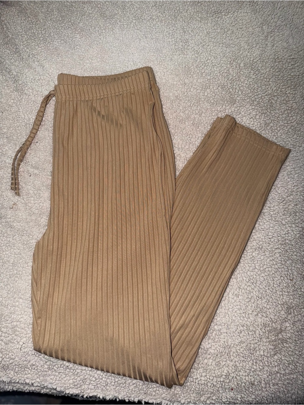 Ribbed Knit Drawstring Pants - Camel